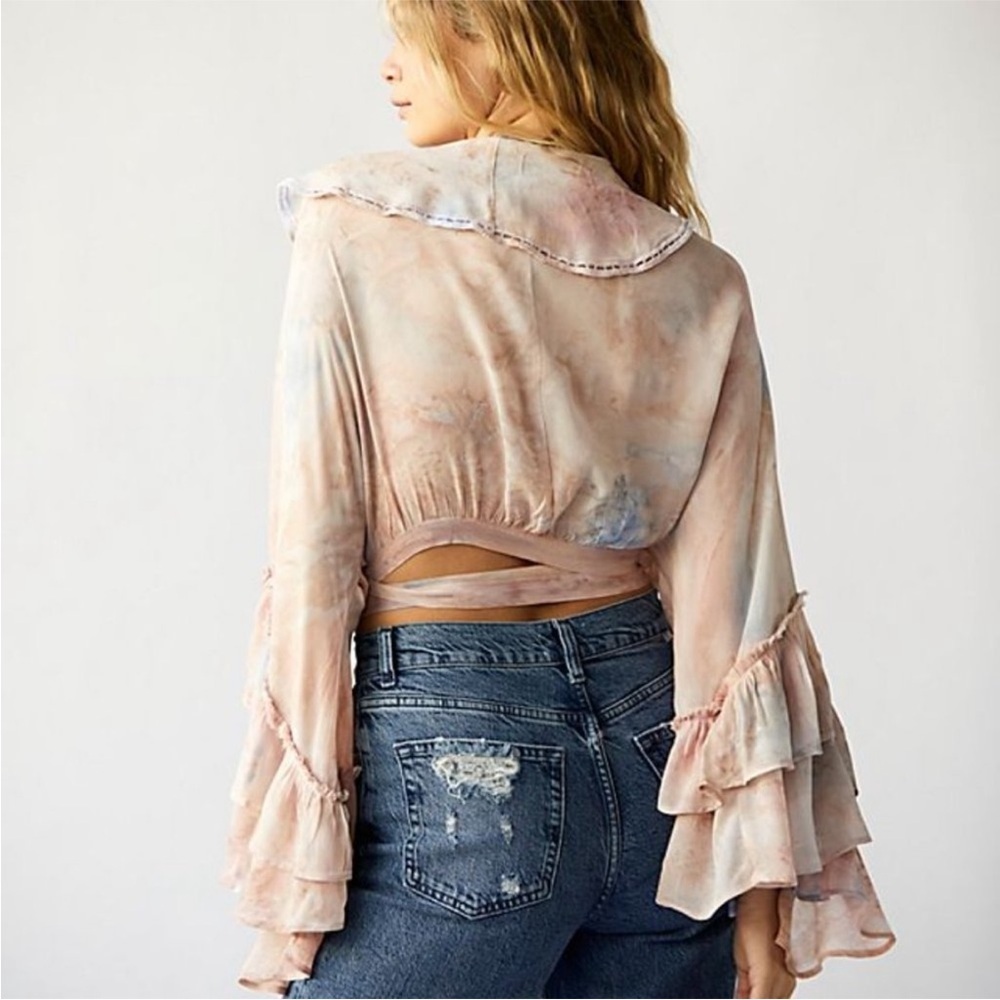 Free People Wild Horses Wrap Top Bell Sleeve Boho size Medium - Picture 4 of 8